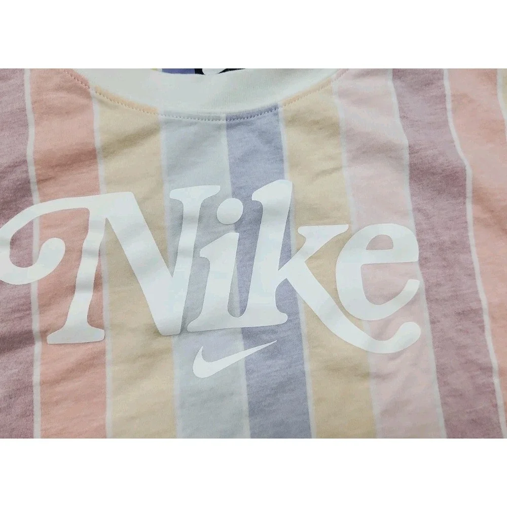 Nike‎ Womens 2X Cropped Tee Reverse Color Swoosh Logo Striped Retro